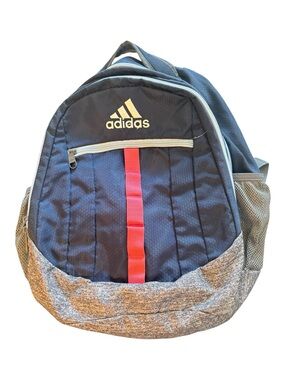 adidas Navy & gray Backpack with Red Center Stripe - like new